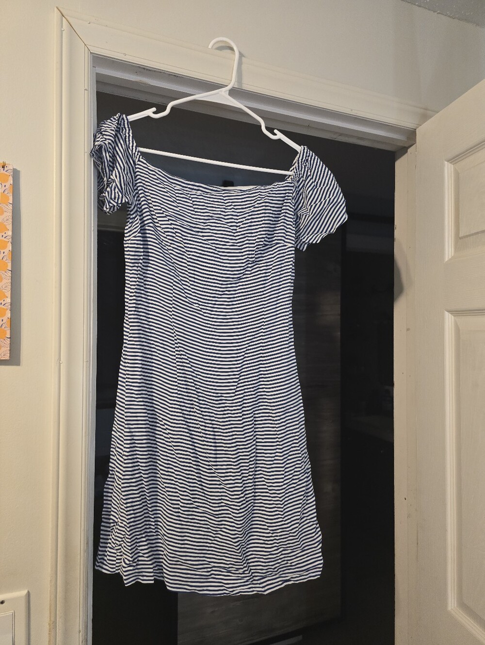 Bebe Blue White Striped Off Shoulder Dress Size 6